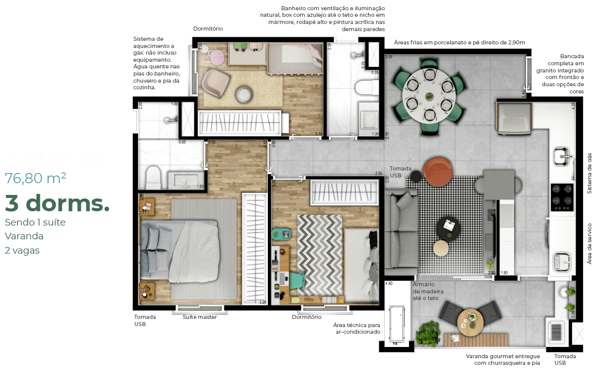 Eco Vila Genebra - Planta 3 Dorms